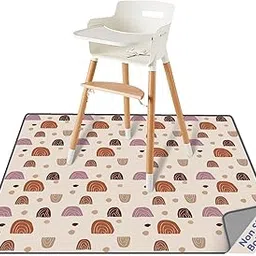 Baby Splat Mat for Under High Chair, 51 x 51 Inch Boho Splash Mat, Waterproof and Washable Spill Mat, Anti-Slip Floor Protector for Arts, Crafts, Playtime - Rainbow-image-45