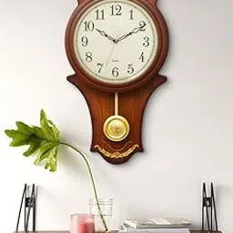 CHRONIKLE Elegant Vertical Decorative Wooden Case Analog Pendulum Wall Clock for Living Room Home Decor Office Gifts (Size: 28 x 6.5 x 53.5 CM | Weight: 1210 Gram | Color: Brown)-image-29