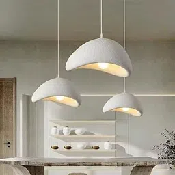 The Crafted Gesture Modern Dome Pendant Light, White Semi-Sphere White Resin Hanging Lamp, Home Deco Living Room Ceiling Light Fixture, 60cm (Wide Dom)-image-7