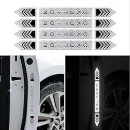 Allure Auto® (White) 4 Pcs Car-Styling Caution Tap Car Door Stickers Warning Mark Reflective Tape Sign Safety Reflective Strip Light Auto Accessories Compatible with Feet 500-picture-14