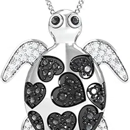 kuberbox 18KT White Gold Tortoise Black Diamond Pendant for Women-picture-44
