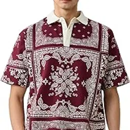 the souled store Paisley Men and Boys Short Sleeves Collared Neck Red All Over Printed Cotton Oversized Polos-picture-39