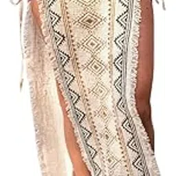crystalheal; designing the destiny Crystal HEAL Women's Tribal Boho Wrap ABEL Panel Skirt – High-Slit Handmade Cotton Skirt with Ethnic Geometric Patterns – Fringed Hippie Festival Sarong for Beach-picture-15