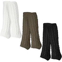 shepin 3 Pairs of Leg Warmers Leg Warmers Women's Leg Warmers Knitted Leg Warmers Leg Warmers Knitted Leg Warmers Knitted Leg Warmers Socks, Black White Khaki, Taille unique-picture-18