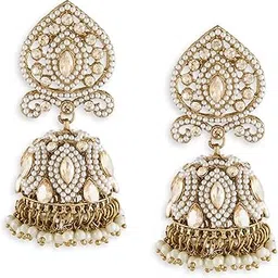 zaveri pearls Gold Tone Dazzling Stones Pearls Embellished Statement Jhumka Earring For Women-ZPFK19048-picture-24