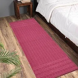 MDZ - Modern Decorative Zone - Hand Woven Cotton Designer Rug Runner for Bedroom, Living Room/Yoga Mat for Gym, Flooring Exercise, Size - 2 x 6 Feet | 100% Cotton | Eco Friendly (Pink)-picture-31