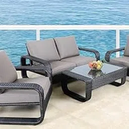 LOCCUS 4 Pieces Outdoor Furniture Sofa Wicker Conversation Set with Soft Washable Cushion Loveseat and Glass Top Coffee Table for Patio, Porch, Poolside, Backyard, Garden (Dark Brown & Grey)-image-27
