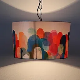 Tu Casa Abstract Print Fabric Glow Pendent Light Hanging Lamp For Bedroom, Living Room, Lounge, Office, Gifting Area Without Bulb For Home Decoration (Height - 20")-picture-12