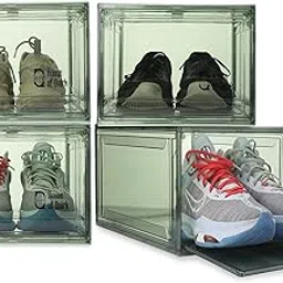 House of Quirk Shoe Organizer, Shoe Storage Boxes, Large Shoe Boxes with Magnetic Door, Clear Stackable Plastic Shoe Containers (Pack of 4, Green)-picture-31