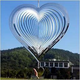 EVERMALL Wind Spinner 12 inch Big Size Silver Heart| Home Crafts Wind Decor| 3D Mirror Stainless Steel Wind Sculpture| Bedroom Living Room Window Corridor Yard Garden Decoration(Heart-Shaped)-image-50