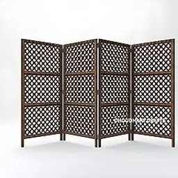 CHOUDHARY Crafts 4 Wooden Room Divider Screen, Traditional Indian Style, 122 cm Height, Brown, Carved Design, Floor Standing-picture-24