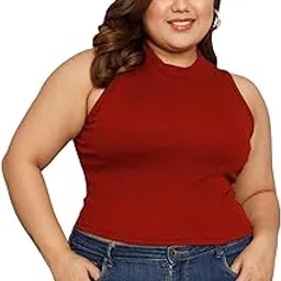 funday fashion Women's Solid Ribbed Crop Relaxed Fit Tank Top Plus Size for Women's-picture-30
