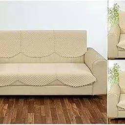 FASSCETE Velvet Sofa Cover 5 Seater, Premium Quilted Sofa Cover Set for 5 Seater Sofa, Sofa Cover and Chair Cover, Seat & Back Cover (Beige)-picture-15