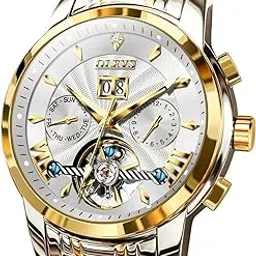 Watches for Men Automatic Skeleton 5 Hands Mechanical Luxury Watch Classic Calendar Stainless Steel Waterproof Mens Wrist Watch-image-5