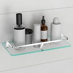 Plantex Premium Frosted Glass Wall Shelf for Bathroom/Bathroom Glass Shelf for Wall/(Chrome – 12 x 6 inches - Pack of 1)-picture-53