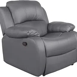 1 Seater Recliner Chair | Manual Recliner Sofa in Leatherette (1 Seater Recliner) (Grey) image 1
