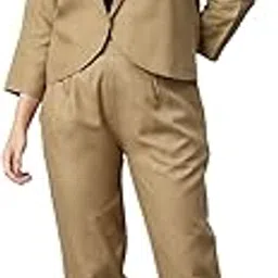 cottinfab Women Solid Brown Lapel Collared Coat and Trousers Co-ord Set-picture-21