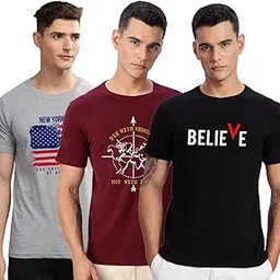 adro 100% Cotton Lycra Tshirts for Men Combo Pack of 3 | Regular Fit | Printed T Shirt | Round Neck Half Sleeve| Mens Tshirts-picture-46
