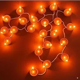 One94Store Brown Diya String Lights 3 Meter | 14 LED Decorative Lights for Diwali, Puja, Navratri, Christmas, Party & Home Décor | Warm White (Pack of 1)-image-77