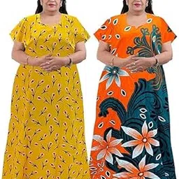 ofeefan Women’s Printed Cotton Floral Maxi Nighty – Round Neck, Full Length Nightwear Gown, Plus Size Nightdress | Combo of 2 Comfortable Sleepwear-picture-10