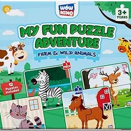 WowNino Jigsaw Puzzles for Kids | 12 Set of 2 & 3 Piece Puzzles (30 Pieces) | Farm & Wild Animals | Early Learning Educational Toys for 3+ Years-image-91