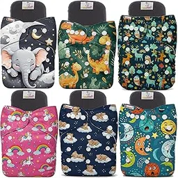 Reusable Baby Cloth Diaper with 5-Layer Bamboo Charcoal Insert, Leakproof and Rash-Free, Ultra Absorbent and Quick Dry, Adjustable 4–18kg (Pack of 7 Diaper + 7 Insert Pad)-picture-19