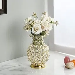Deco Point -Crystal Flower Vase Decorative Centerpiece in Gold Plated, 6-Inch Metal Elegance Flower Vase Planter with Crystal Embellishments - Gilded Elegance for Stylish Home and Office Decor-picture-14