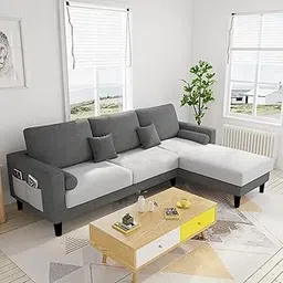 Casacomfort Alizoy 4 Seater Fabric RHS L Shape Sofa Set (Dark Grey-Light Grey)-picture-58