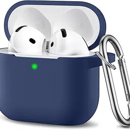 CERLINK AirPods 4 Case Cover Soft Silicone Material 2024, Full Protective Case Cover for Apple Airpods 4 with Anti-Lost Keychain (Navy)-picture-30