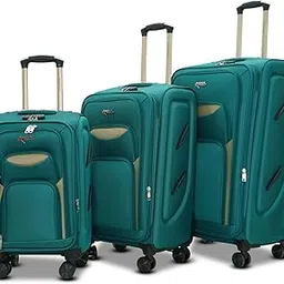 american traveller Tourissem Bossed Trolley Bags Set of 3 – Cabin, Medium, Large | Travel Suitcase Luggage | 18% Expandable | 360 Dual Disc Spinner Wheels | Lock & Telescopic Handle (3, T Green)-picture-35