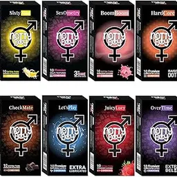 NOTTY BOY Exclusive Mixed Flavoured Combo Pack - 3in1, Raised Dots, Long Lasting, Contour, Ribbed, Extra Lubricated and Ultra Thin Banana, Bubblegum, Strawberry and Chocolate Condoms - 80 Count-picture-15