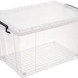GLOBE1 80 Litre Large Plastic Storage Box Multipurpose Dustproof Stackable Storage Container with Lid & Wheels (Transparent) (L*W*H 61cm*43cm*35cm) (Large) image 1