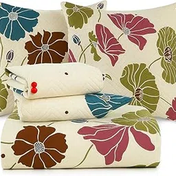 BSB HOME 220 TC 5 Piece Bedding Set with 1 Pc Bedsheet, 2 Pc Quilted Cushion with Zip, 2 Pc Pillow Covers - Heavy Glace Cotton Colour- Beige, Blue and Maroon (90X 100 Inches)-picture-31
