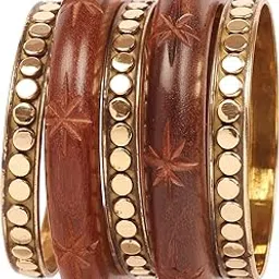 touchstone Indian Masterly Handcrafted Embedded Work Natural Crafted Wood Floral Brass Fine Workmanship Designer Jewelry Style Statement Bracelets Bangle Set for Women.-picture-45