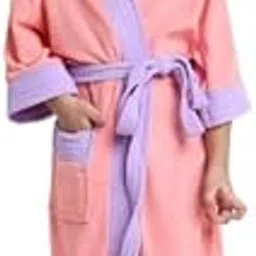 CREEVA Premium Melodious Unisex Hooded Children's Bathrobe - Cozy and Absorbent Robe with Adjustable Belt and Pocket for Kids Ages 6-7 Years (Pink & Lilac)-picture-10