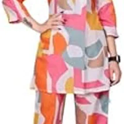 eavina Women's Printed Co-ord Set in Magic Slub Fabric | Abstract Top & Pant Set for Casual Collar Neck-picture-38