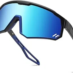 Karsaer Polarized Cycling Glasses Sports Sunglasses, UV400 Protection Baseball Running Glasses for Men Women Youth E1267, Blue, Large-image-7