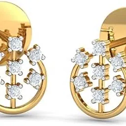kuberbox 18KT Yellow Gold Diamond Floral Charm Stud Earrings for Women-picture-40