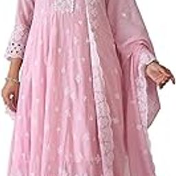 indo era Women's Pure Cotton Embroidered Anarkali Kurta & Pant with Dupatta Set-picture-41