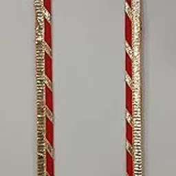 Decorative Ribbon Trim, Red and Gold Metallic Diagonal Stripe Pattern, Festive Craft Lace Border-picture-12