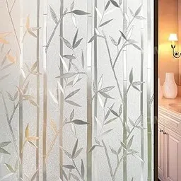 ONEHOME Vinyl Frosted Self Adhesive Stained Window Glass Film Sticker for Glass Privacy Wallpaper Fluted Window Sticker Privacy Cover Sheet Smart Film for Window Glass Door. Bamboo Design, 18x36 Inch-picture-13