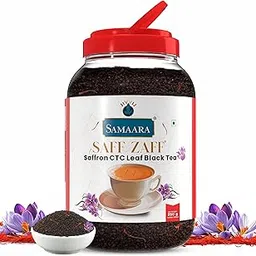 JIVVIJ SAMAARA Saffron Tea 250gm | Flavoured CTC Assam Black Leaf Tea | Kesar Chai Patti Powder | Saff Zaff Jar-picture-20
