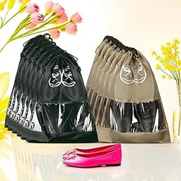 Kuber Industries Pack of 12 Travel Shoe Organizer | Storage Bags | Travel Carrying Bag | Storage Organizers Set | Shoe Cover with Transparent Window | Shoe Dori Cover | Brown & Black-picture-31