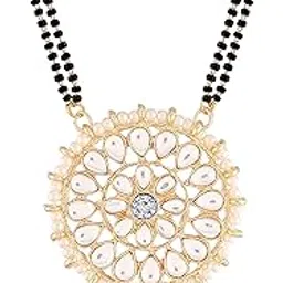 i jewels 18k Gold Plated Traditional Pearl Kundan Studded Pendant with Black Bead Chain Mangalsutra for Women (D085)-picture-31