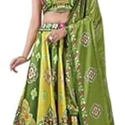Ethnic Indian Lehenga Choli Set for Women | Silk Fabric with Printed Dupatta | Party Wedding Festive (Green & Yellow)-image-32