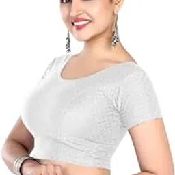 Readymade Designer Stretchable Blouse for Women – Cotton Blend Zari Woven Short Sleeve Blouse-picture-54