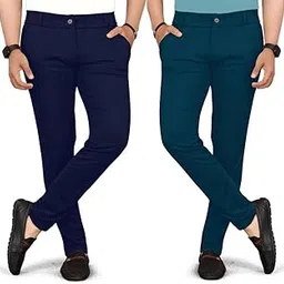 Men's Classic Slim Fit Formal Trousers, Lycra Blend, Office Casual Pants with Side Pockets, Combo Pack of 2-picture-13