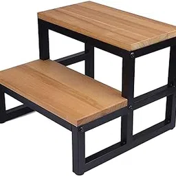 Indian Decor RW28969 Classic Solid Wood Step Stool with Metal Frame for Adult & Kid Load 400lb, Single Wooden Stepping Footstool for High Bed Side, Bathroom, Bedside, Toilet, Elderly/Kids-picture-51