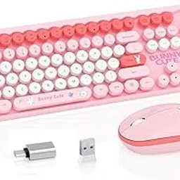 Wireless Keyboard Mouse Combo, Keyboard and Mouse Set with OTG Adapter,106 Round Keys Colorful Wireless Typewriter for MacBook Windows Laptop Tablet Pink-picture-23