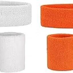 Care N Touch Men,Women Cotton Sports wear Wrist Band & Head Band Color WHITE + ORANGE (SET of 6) image 1